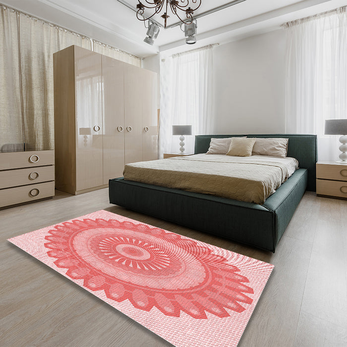 Patterned Pastel Pink Rug in a Bedroom, pat1891rd