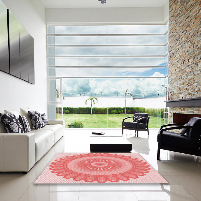 Machine Washable Transitional Pastel Pink Rug in a Kitchen, wshpat1891rd