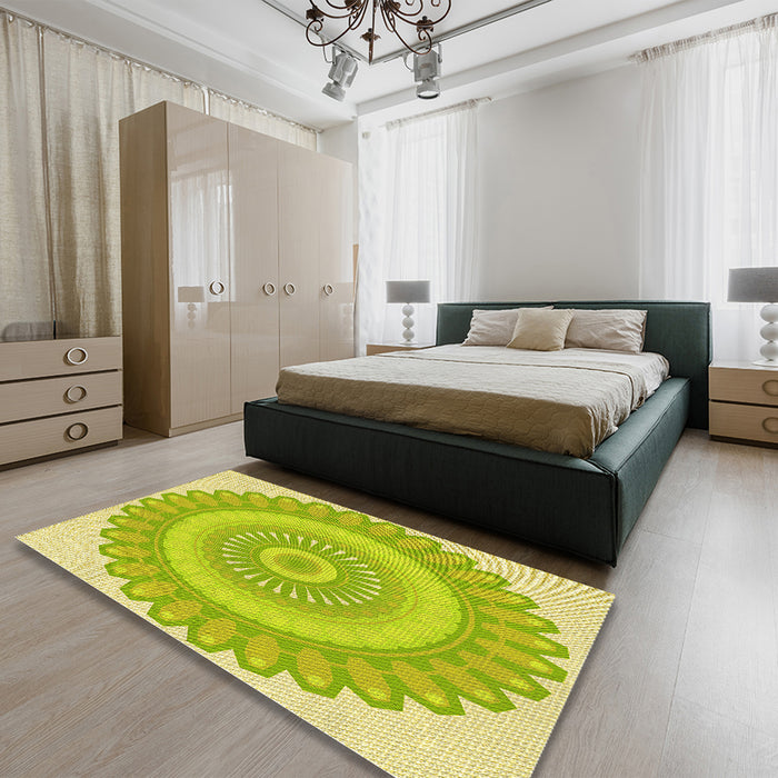 Patterned Pistachio Green Rug in a Bedroom, pat1891yw