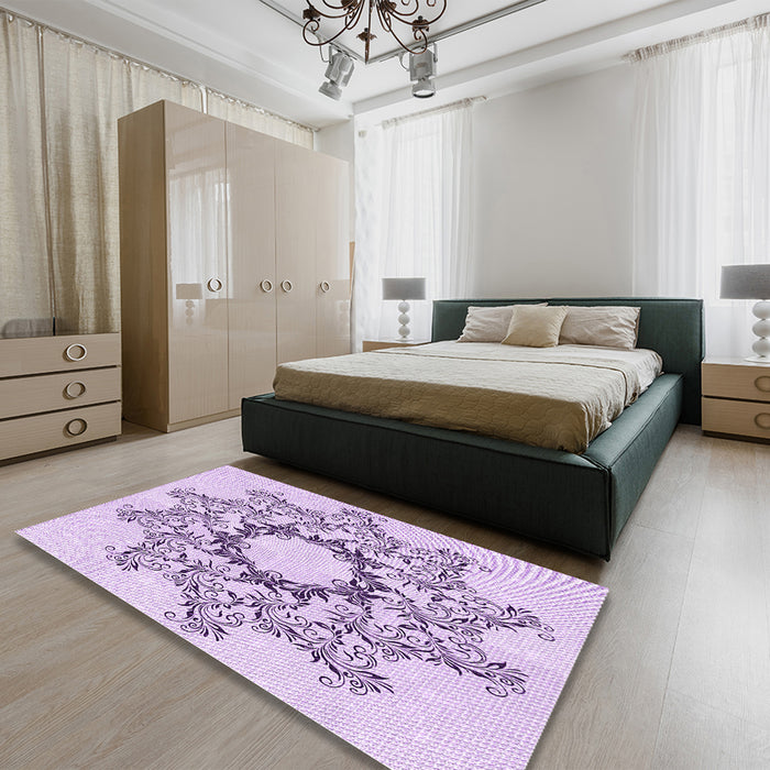Patterned Lilac Purple Rug in a Bedroom, pat1892pur