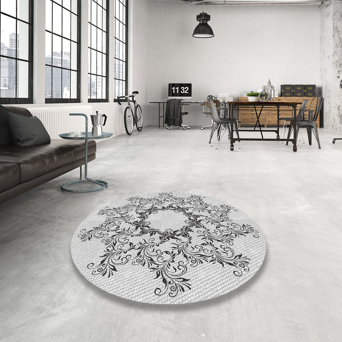 Round Patterned Off-White Novelty Rug in a Office, pat1892