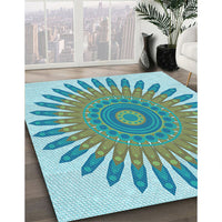 Patterned Deep-Sea Green Rug, pat1893lblu