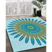 Patterned Deep-Sea Green Rug in Family Room, pat1893lblu