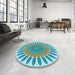 Round Patterned Deep-Sea Green Rug in a Office, pat1893lblu