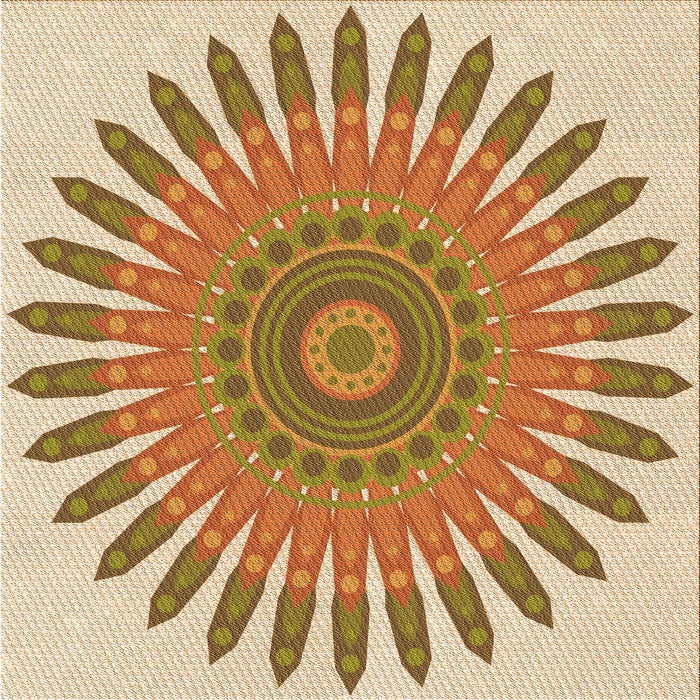 Round Patterned Brown Gold Rug, pat1893org