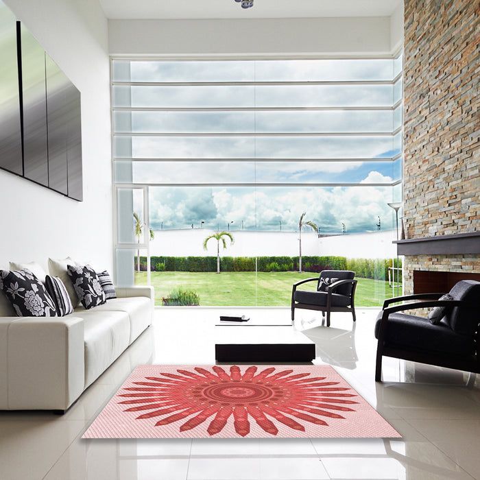 Square Patterned Baby Pink Rug in a Living Room, pat1893rd
