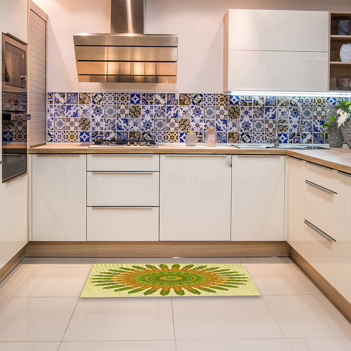 Patterned Dark Golden Brown Rug in a Kitchen, pat1893yw