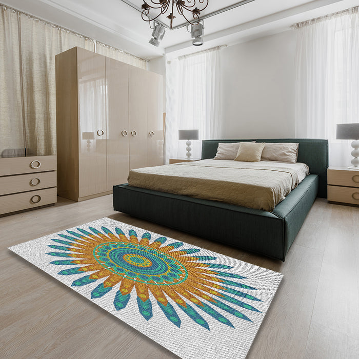 Machine Washable Transitional Magic Mint Green Rug in a Bedroom, wshpat1893