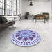 Round Patterned Blue Rug in a Office, pat1894blu