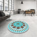 Round Patterned Blue Rug in a Office, pat1894lblu