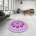 Round Patterned Blossom Pink Rug in a Office, pat1894pur