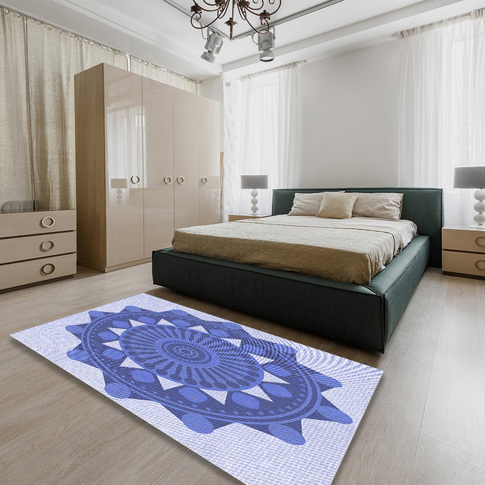 Patterned Blue Rug in a Bedroom, pat1895blu