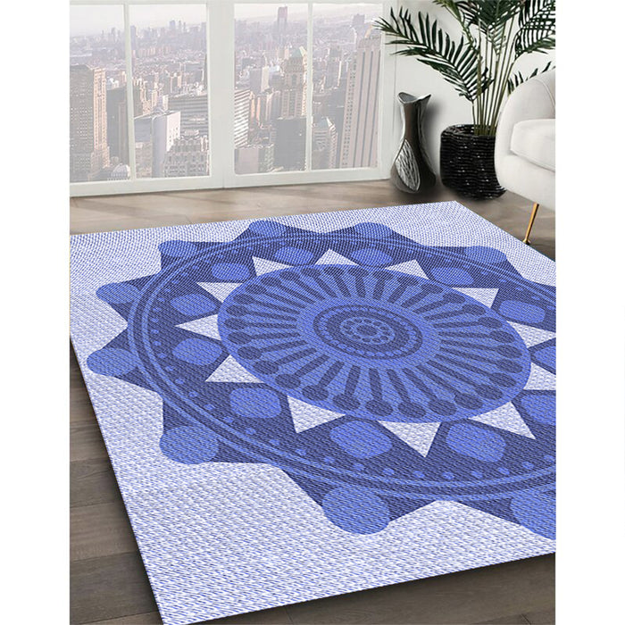Patterned Blue Rug in Family Room, pat1895blu