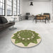 Round Patterned Olive Green Rug in a Office, pat1895brn