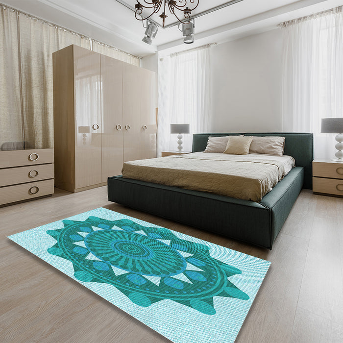 Patterned Light Sea Green Rug in a Bedroom, pat1895lblu