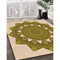 Patterned Dark Yellow Green Rug, pat1895org