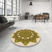 Round Patterned Dark Yellow Green Rug in a Office, pat1895org