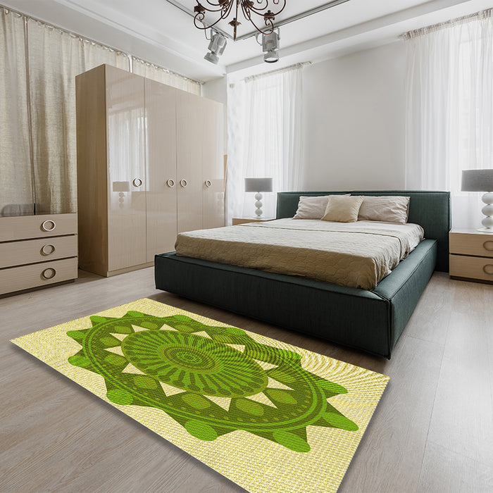 Patterned Green Rug in a Bedroom, pat1895yw