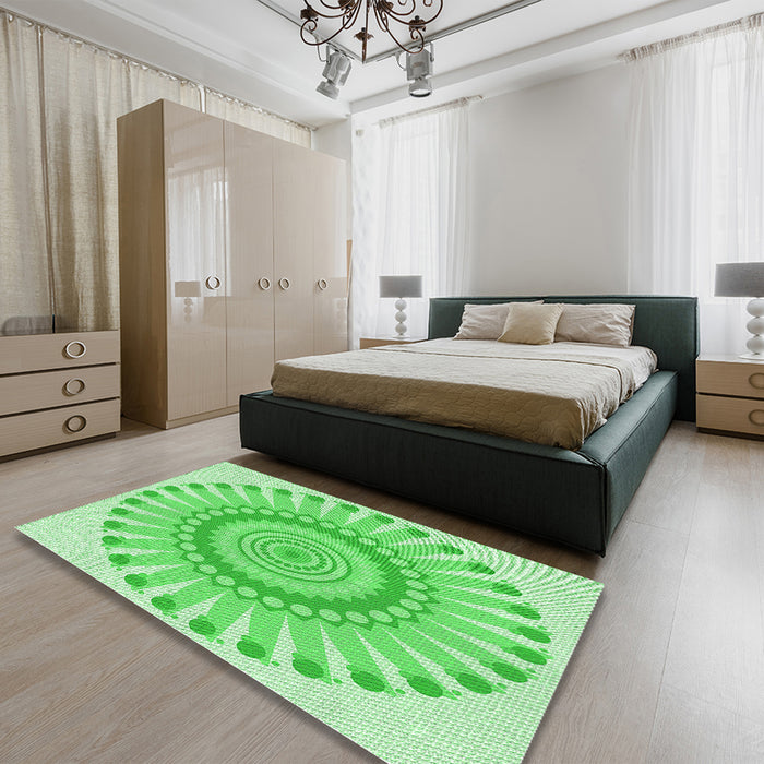 Patterned Green Rug in a Bedroom, pat1896grn