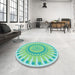 Round Patterned Green Rug in a Office, pat1896lblu