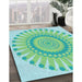 Patterned Green Rug in Family Room, pat1896lblu