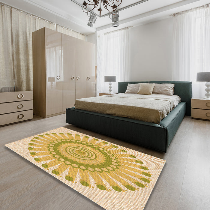 Patterned Orange Gold Rug in a Bedroom, pat1896org