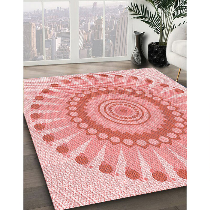 Patterned Deep Rose Pink Rug in Family Room, pat1896rd