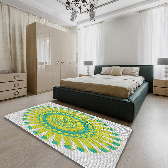 Machine Washable Transitional Green Rug in a Bedroom, wshpat1896