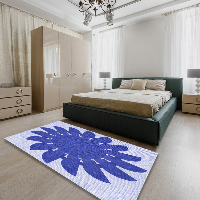 Round Machine Washable Transitional Blue Rug in a Office, wshpat1897blu