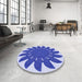 Round Patterned Blue Rug in a Office, pat1897blu