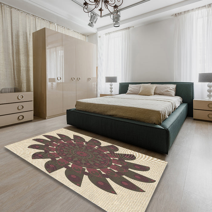 Patterned Sepia Brown Rug in a Bedroom, pat1897brn