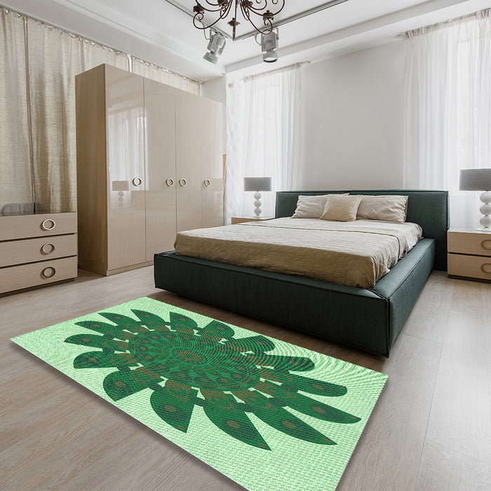 Patterned Green Rug in a Bedroom, pat1897grn