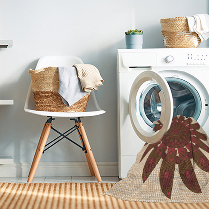 Machine Washable Transitional Brown Red Rug in a Washing Machine, wshpat1897org