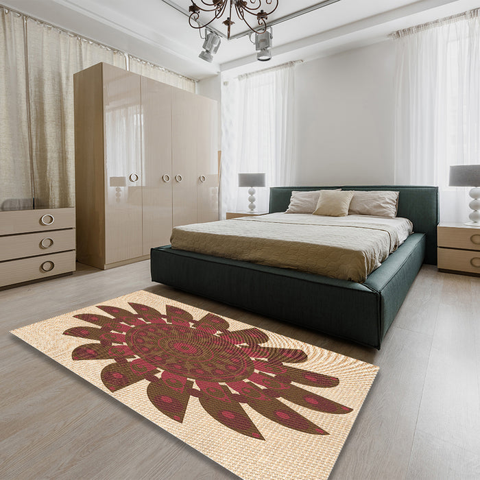 Round Machine Washable Transitional Brown Red Rug in a Office, wshpat1897org