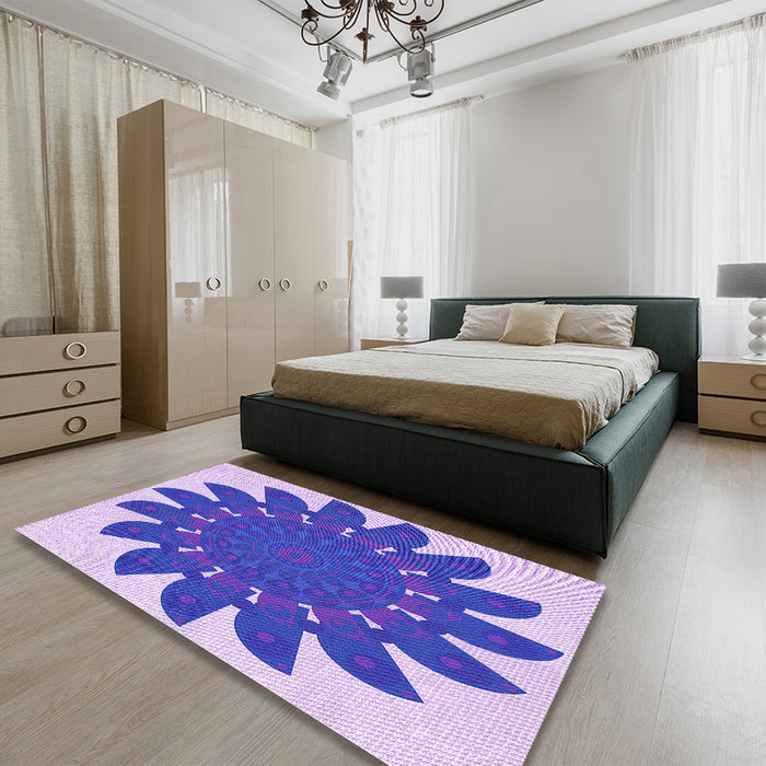 Round Machine Washable Transitional Mauve Purple Rug in a Office, wshpat1897pur