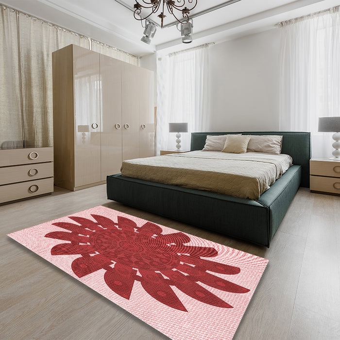 Patterned Pastel Pink Rug in a Bedroom, pat1897rd