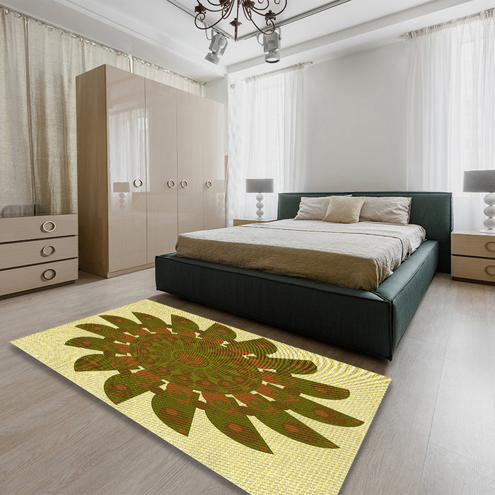 Patterned Dark Bronze Brown Rug in a Bedroom, pat1897yw