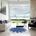 Square Patterned Sapphire Blue Novelty Rug in a Living Room, pat1897