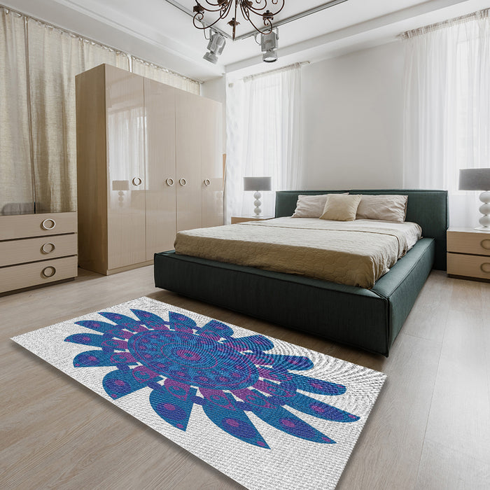 Patterned Sapphire Blue Novelty Rug in a Bedroom, pat1897