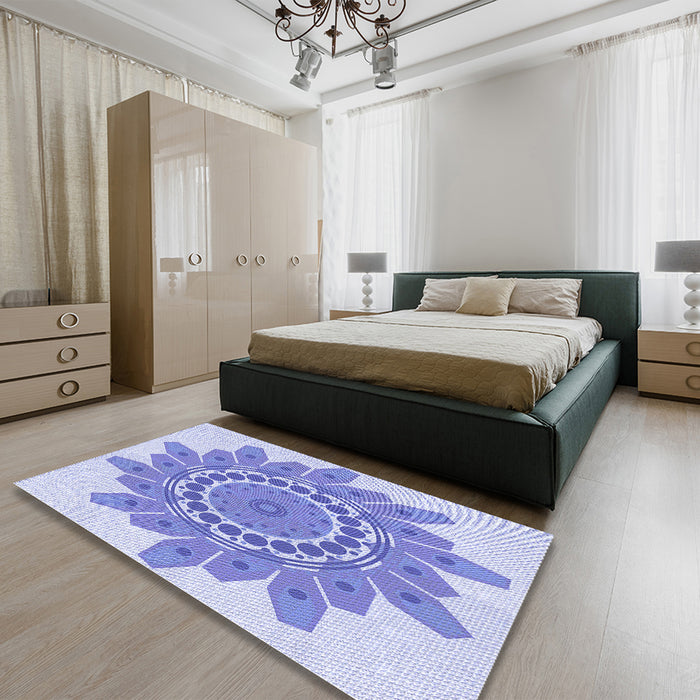 Patterned Light Slate Blue Rug in a Bedroom, pat1898blu