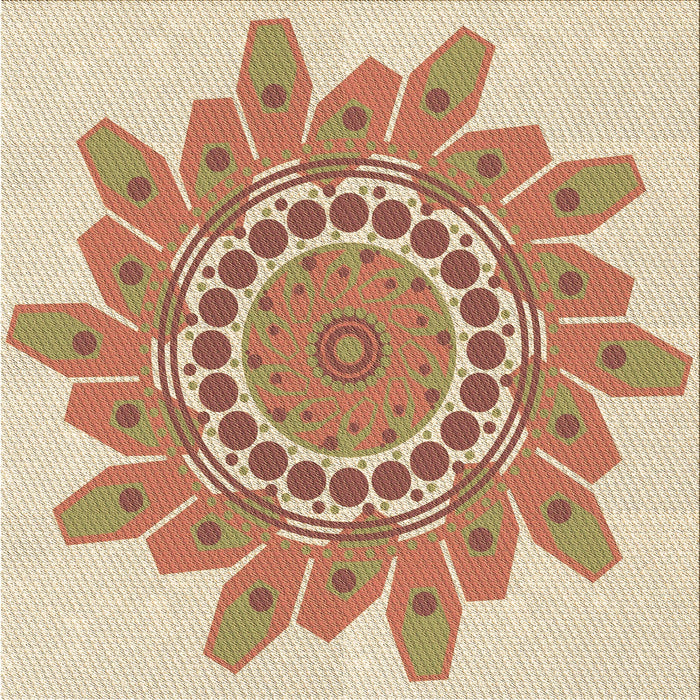 Round Patterned Khaki Gold Rug, pat1898brn