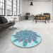 Round Patterned Koi Blue Rug in a Office, pat1898lblu