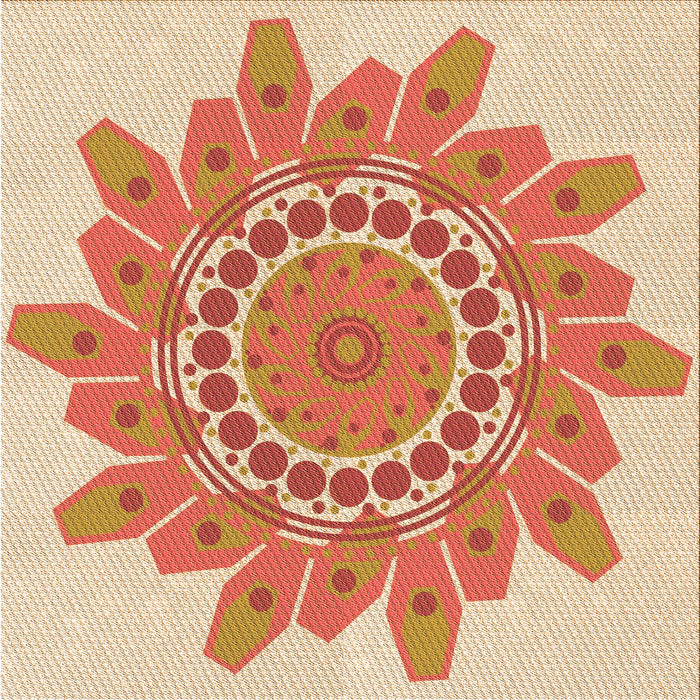 Round Patterned Orange Red Orange Rug, pat1898org