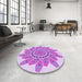 Round Patterned Blossom Pink Rug in a Office, pat1898pur