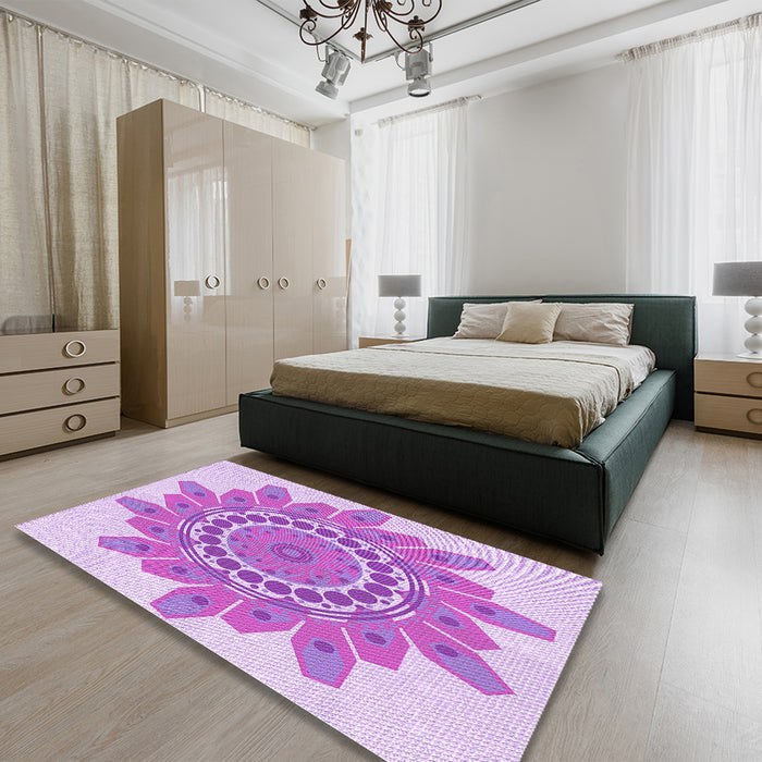Round Machine Washable Transitional Blossom Pink Rug in a Office, wshpat1898pur