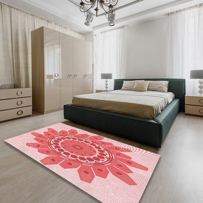 Patterned Deep Rose Pink Rug in a Bedroom, pat1898rd