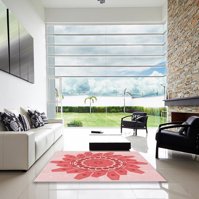 Machine Washable Transitional Deep Rose Pink Rug in a Kitchen, wshpat1898rd