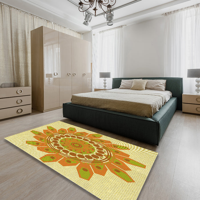 Round Machine Washable Transitional Orange Rug in a Office, wshpat1898yw
