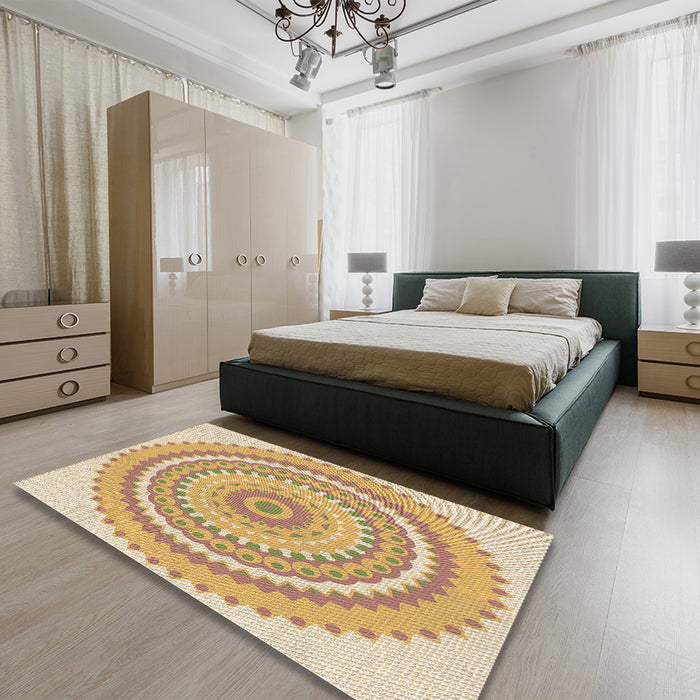 Patterned Bronze Brown Rug in a Bedroom, pat1899brn