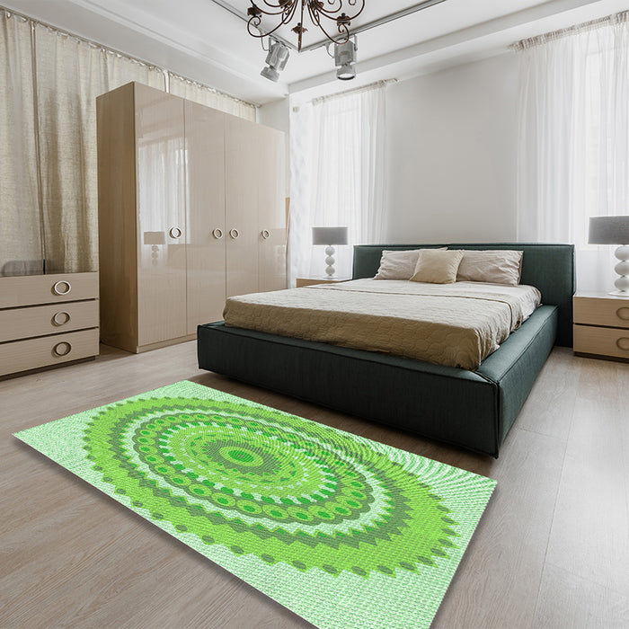 Patterned Jade Green Rug in a Bedroom, pat1899grn